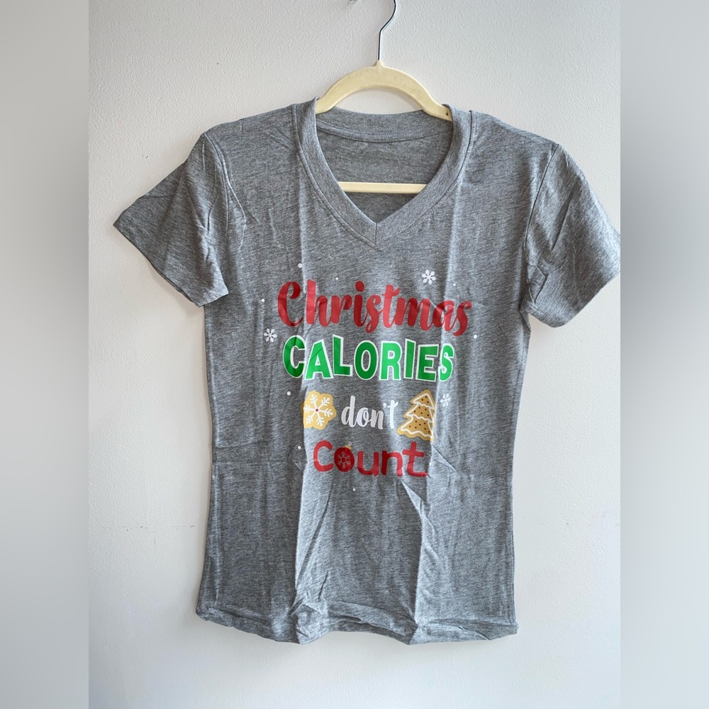 New! Christmas Calories Don’t Count Funny Graphic Holiday Women’s T-Shirt M